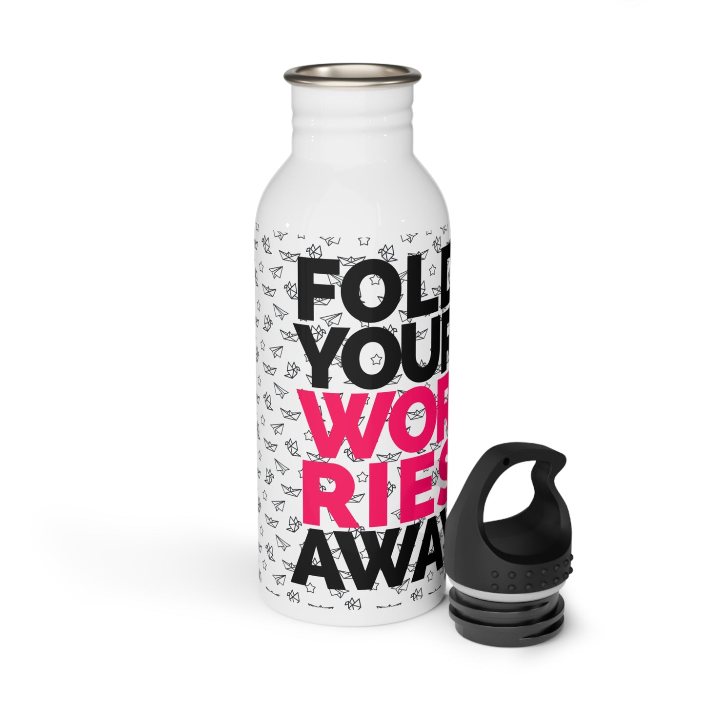 Fold Your Worries Away Stainless Steel Water Bottle — Motivational Origami Design