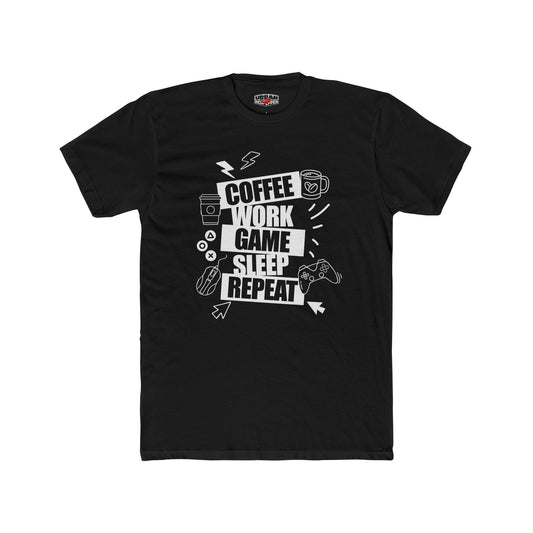 Gaming Routine T‑Shirt — "Coffee Work Game Sleep Repeat" Graphic Tee