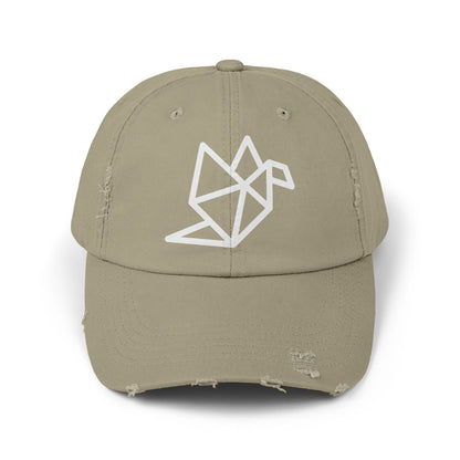 Distressed Origami Dove Cap — Minimalist Black Embroidered Hat