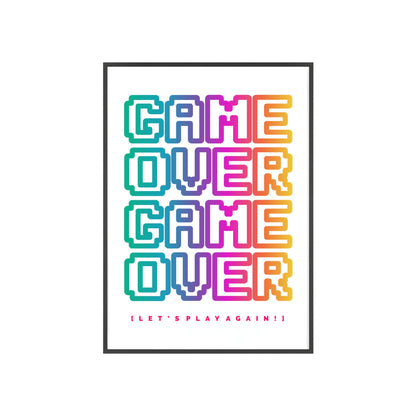 Game Over Poster with Wooden Frame — Retro Pixel Typography Wall Art (Let’s Play Again!)