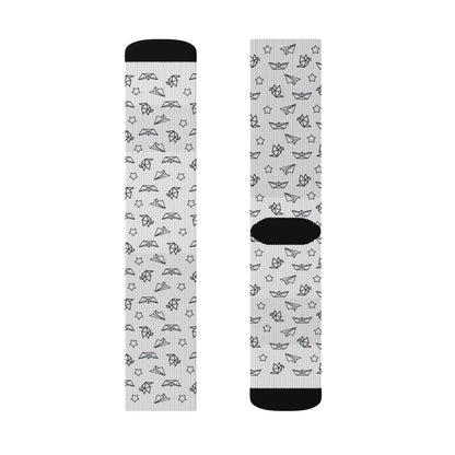 Minimal Doodle Socks — Monochrome Abstract Pattern Sublimation Crew Socks