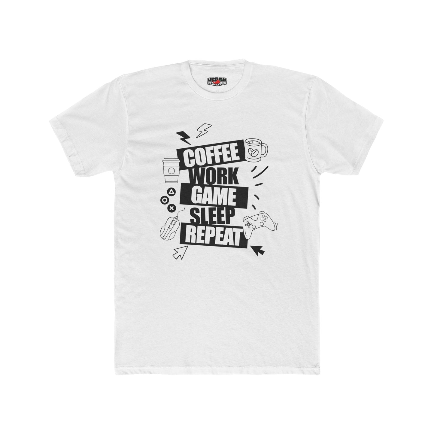 Coffee Work Game Sleep Repeat T-Shirt — Gamer & Remote Worker Graphic Tee