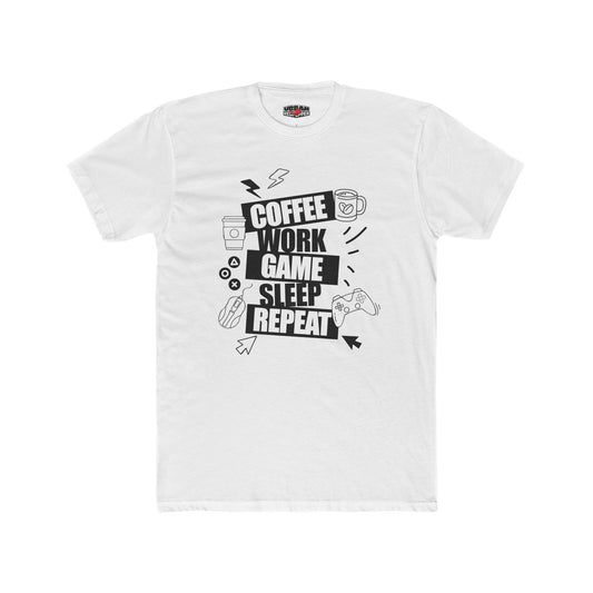 Coffee Work Game Sleep Repeat T-Shirt — Gamer & Remote Worker Graphic Tee
