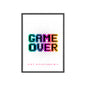 Game Over Poster with Wooden Frame — Retro Pixel Arcade Wall Art ("Let's Play Again")