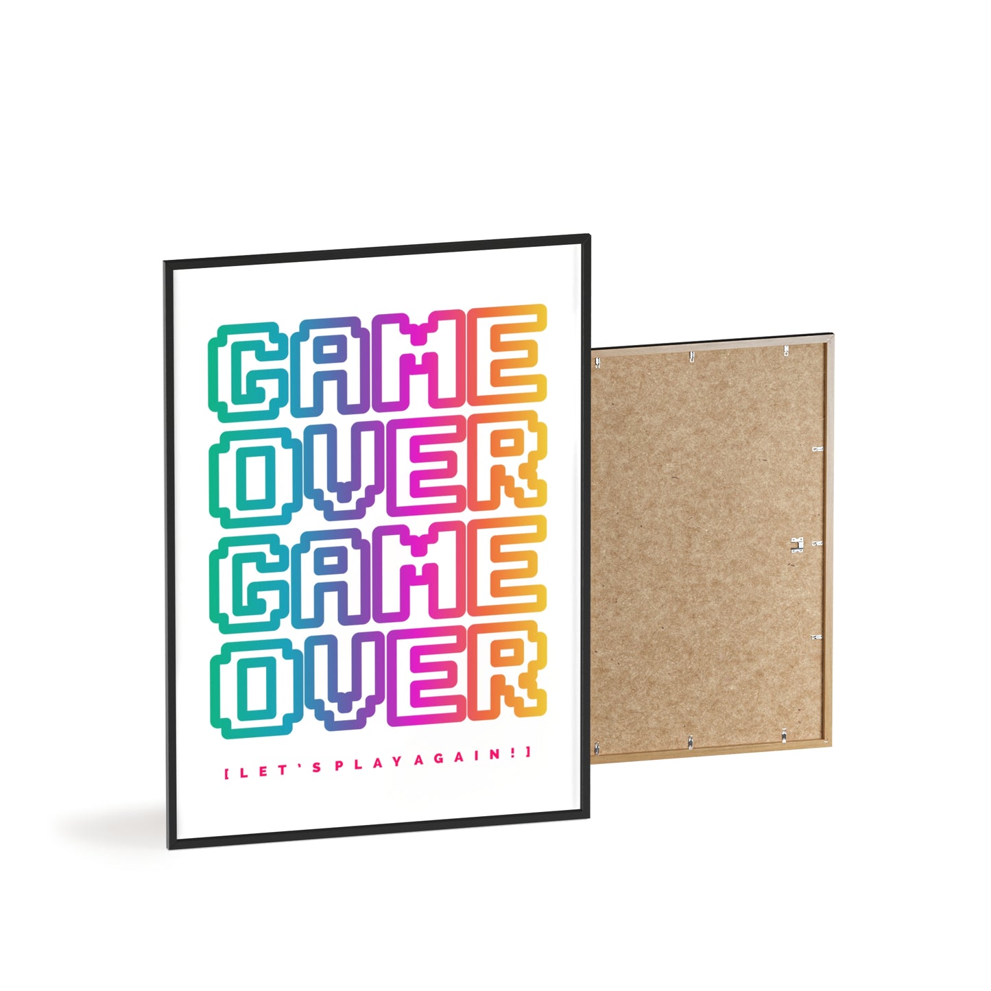 Game Over Poster with Wooden Frame — Retro Pixel Typography Wall Art (Let’s Play Again!)