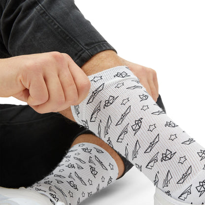 Minimal Doodle Socks — Monochrome Abstract Pattern Sublimation Crew Socks