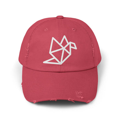 Distressed Origami Dove Cap — Minimalist Black Embroidered Hat