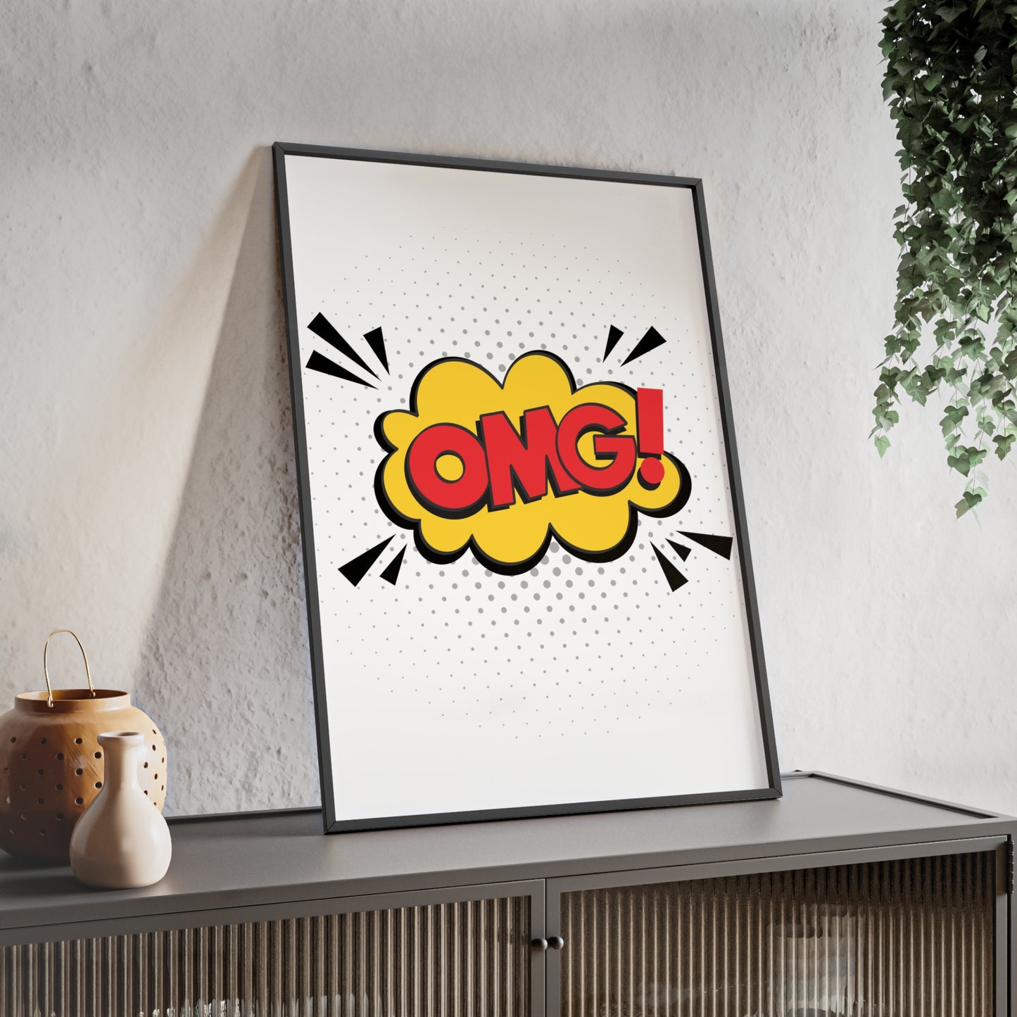 Comic "OMG!" Poster with Wooden Frame — Pop Art Wall Decor