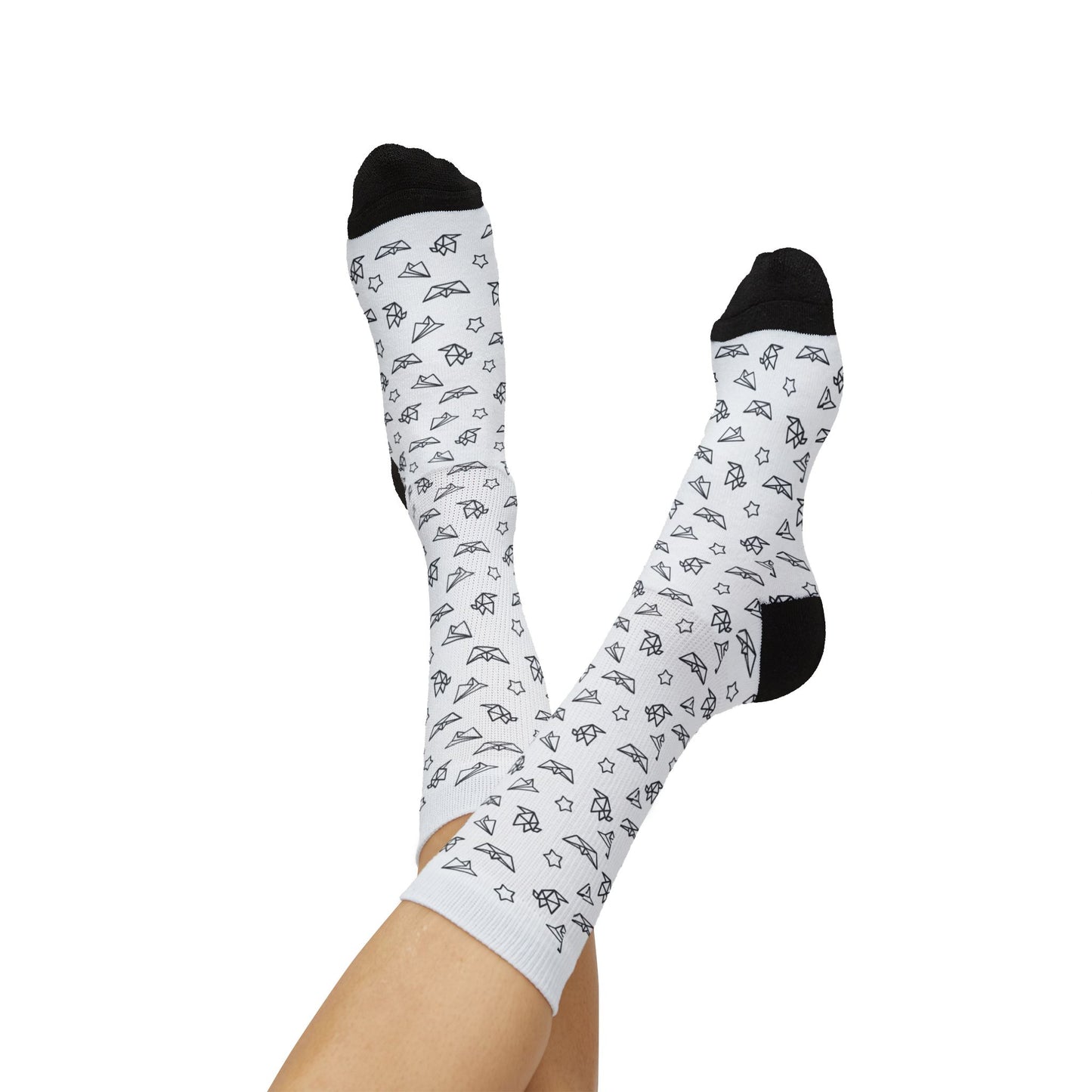 Minimal Doodle Socks — Monochrome Abstract Pattern Sublimation Crew Socks