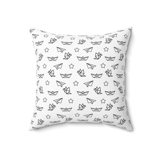 Paper Airplane Pattern Decorative Pillow — Kids’ Whimsical Nursery Accent