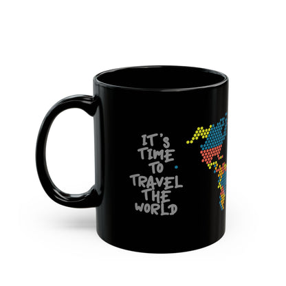 Pixel Dot World Map Black Mug – Colorful Travel Coffee Cup (11oz & 15oz)