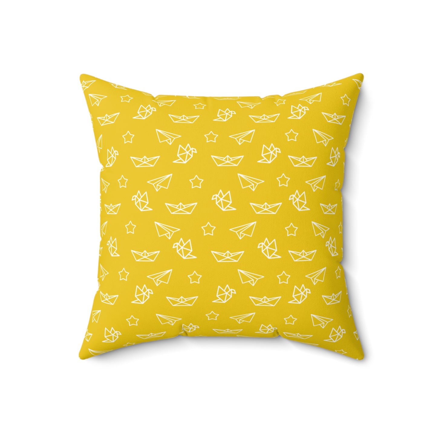 Yellow Origami Pattern Throw Pillow — Paper Boat & Star Decorative Cushion