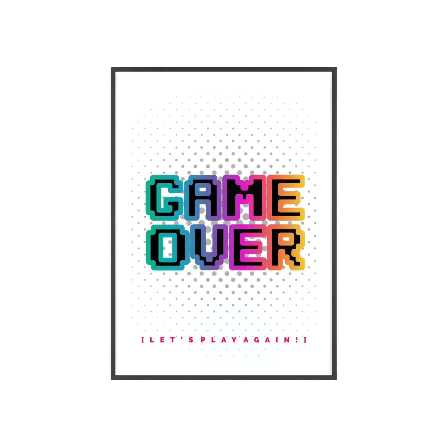 Game Over Poster with Wooden Frame — Retro Pixel Arcade Wall Art ("Let's Play Again")