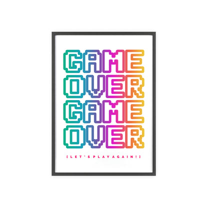 Game Over Poster with Wooden Frame — Retro Pixel Typography Wall Art (Let’s Play Again!)