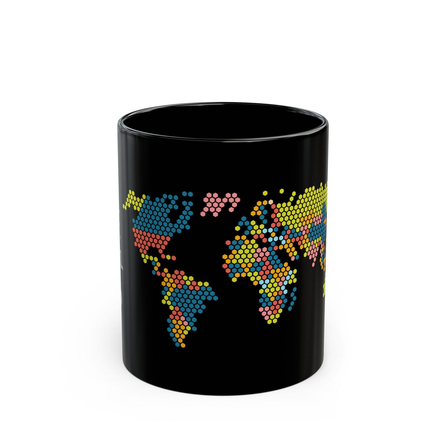 Pixel Dot World Map Black Mug – Colorful Travel Coffee Cup (11oz & 15oz)