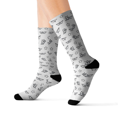 Minimal Doodle Socks — Monochrome Abstract Pattern Sublimation Crew Socks