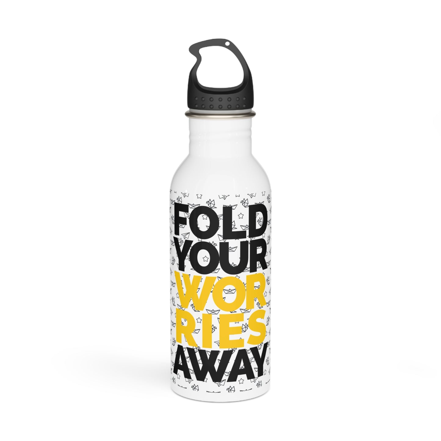 Fold Your Worries Away Stainless Steel Water Bottle — Inspirational Travel Bottle
