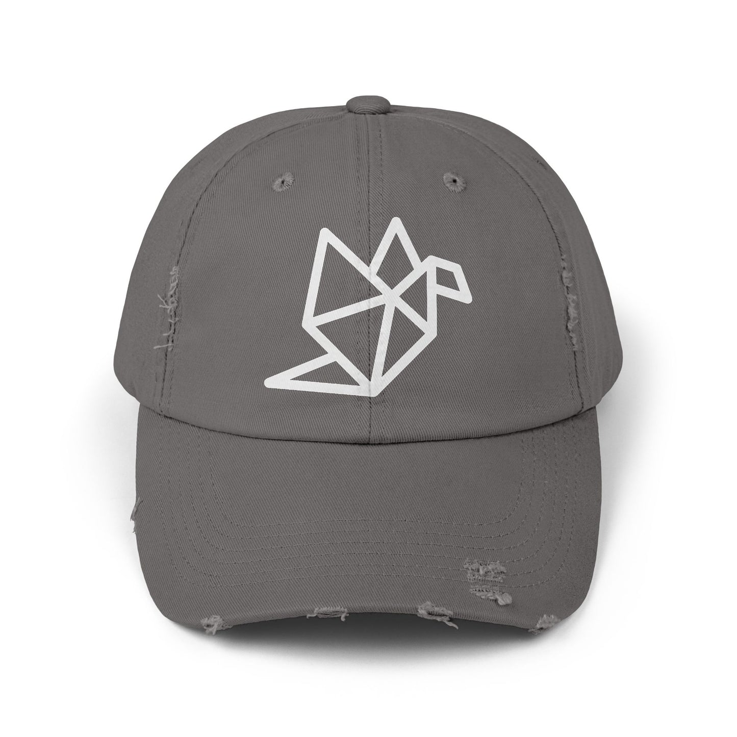 Distressed Origami Dove Cap — Minimalist Black Embroidered Hat