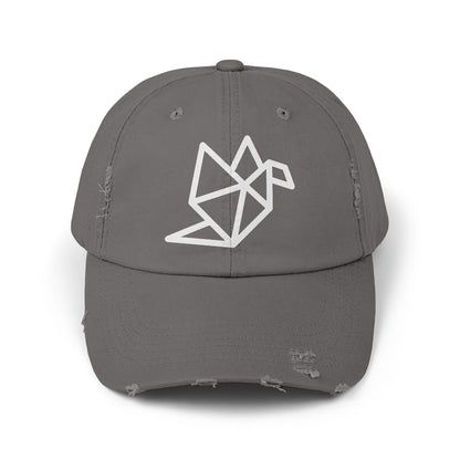 Distressed Origami Dove Cap — Minimalist Black Embroidered Hat