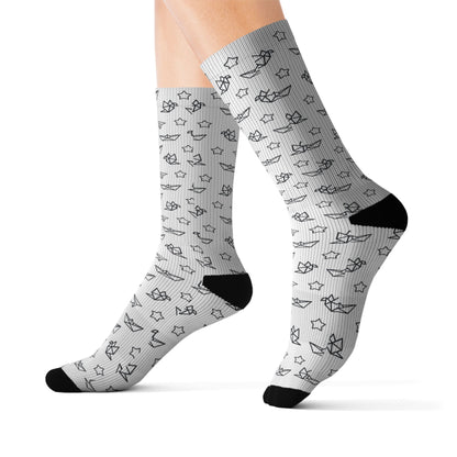Minimal Doodle Socks — Monochrome Abstract Pattern Sublimation Crew Socks