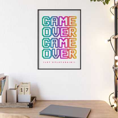 Game Over Poster with Wooden Frame — Retro Pixel Typography Wall Art (Let’s Play Again!)