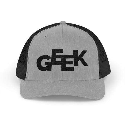 Geek Trucker Cap – Retro Text Logo Snapback Hat