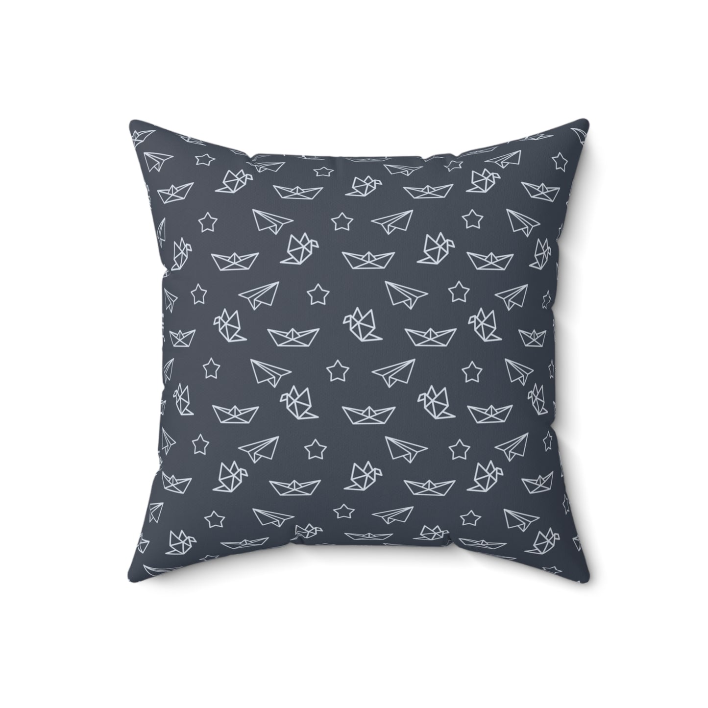 Navy Paper Plane & Star Pattern Square Pillow — Playful Kids Room Decorative Throw Pillow
