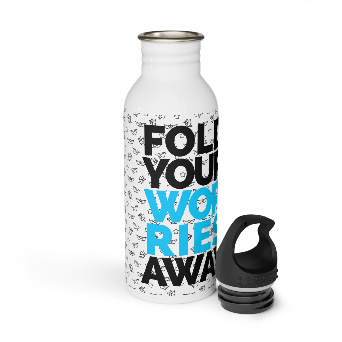 Fold Your Worries Away Stainless Steel Water Bottle — Inspirational Travel Bottle